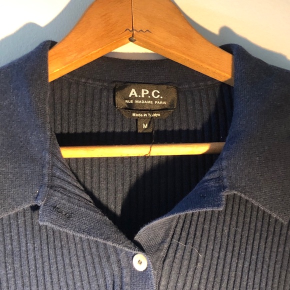 A.P.C. Deep Blue Ribbed Polo - Picture 2 of 4